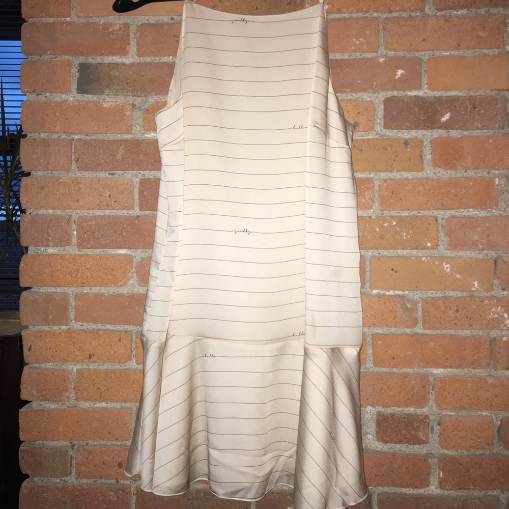 Hello Goodbye Beige Satin with Stripes Dress